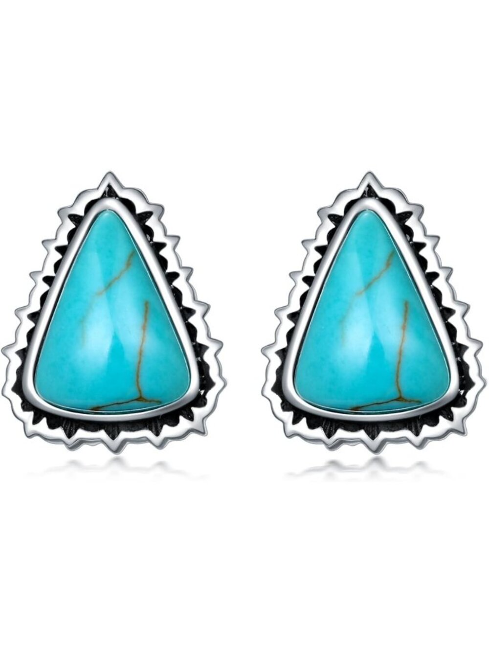 Natural Turquoise Triangle Stud Earrings | 925 Sterling Silver Boho Jewelry Gift